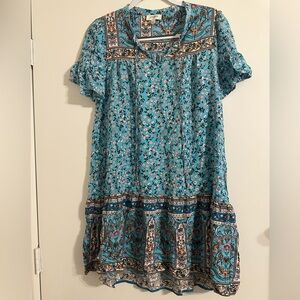 Umgee Blue Floral Boho Dress - Size Small